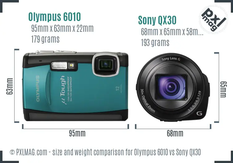 Olympus 6010 vs Sony QX30 size comparison