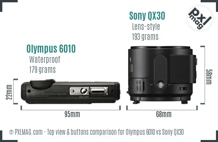 Olympus 6010 vs Sony QX30 top view buttons comparison