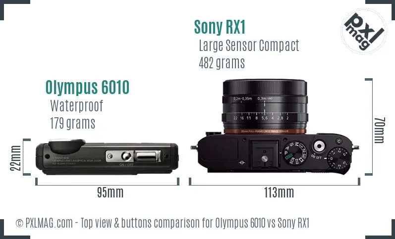 Olympus 6010 vs Sony RX1 top view buttons comparison
