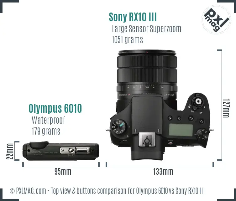 Olympus 6010 vs Sony RX10 III top view buttons comparison