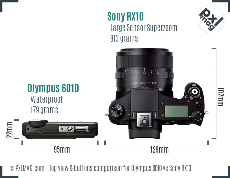 Olympus 6010 vs Sony RX10 top view buttons comparison
