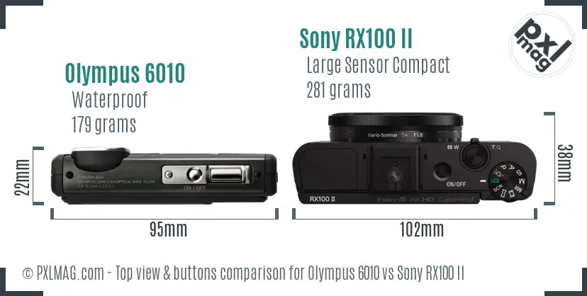 Olympus 6010 vs Sony RX100 II top view buttons comparison
