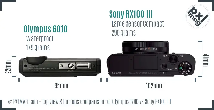 Olympus 6010 vs Sony RX100 III top view buttons comparison