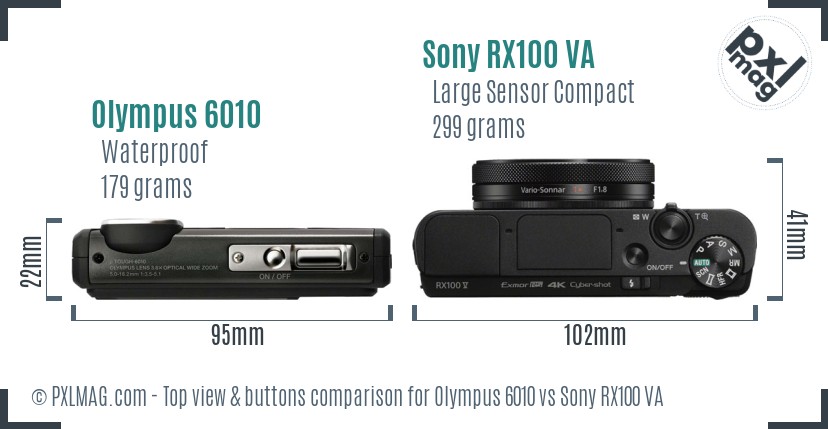 Olympus 6010 vs Sony RX100 VA top view buttons comparison