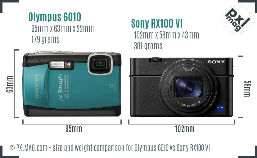 Olympus 6010 vs Sony RX100 VI size comparison