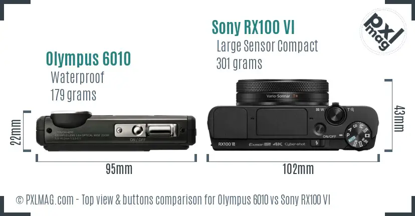 Olympus 6010 vs Sony RX100 VI top view buttons comparison
