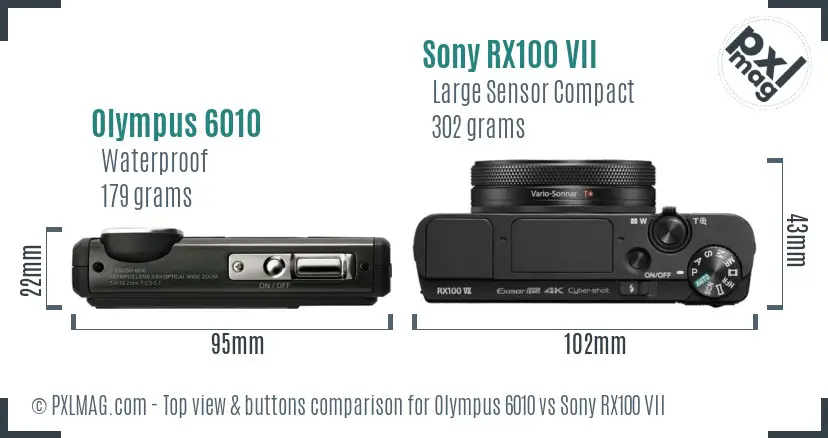 Olympus 6010 vs Sony RX100 VII top view buttons comparison