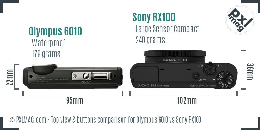 Olympus 6010 vs Sony RX100 top view buttons comparison