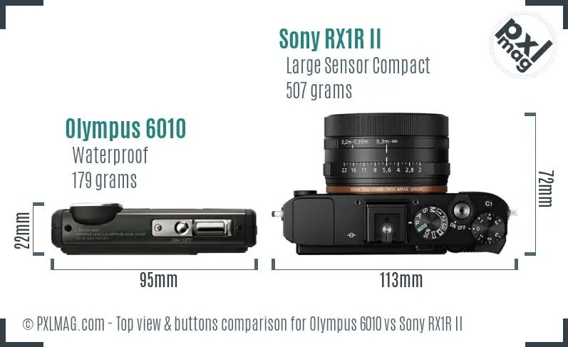 Olympus 6010 vs Sony RX1R II top view buttons comparison