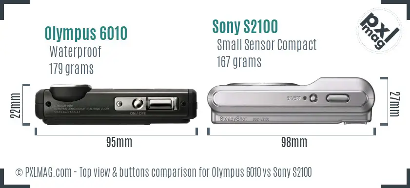Olympus 6010 vs Sony S2100 top view buttons comparison