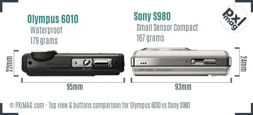 Olympus 6010 vs Sony S980 top view buttons comparison