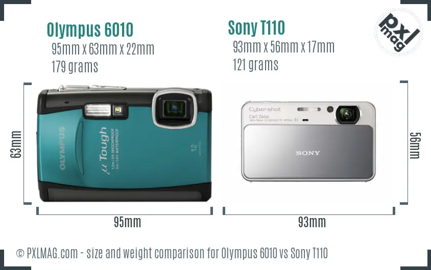 Olympus 6010 vs Sony T110 size comparison