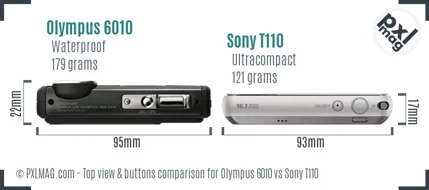 Olympus 6010 vs Sony T110 top view buttons comparison