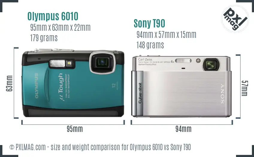 Olympus 6010 vs Sony T90 size comparison