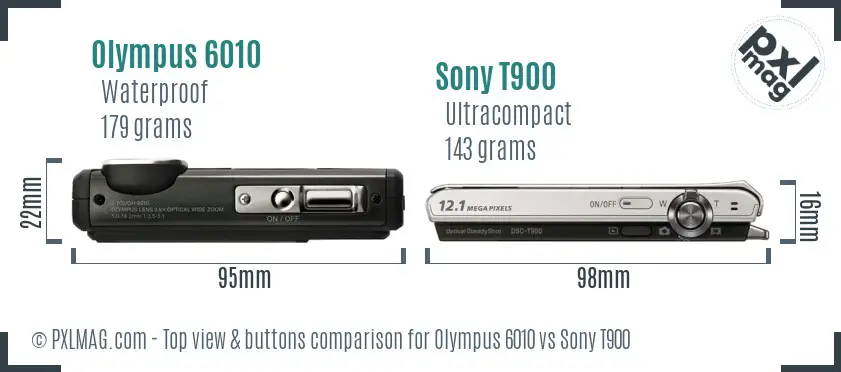 Olympus 6010 vs Sony T900 top view buttons comparison