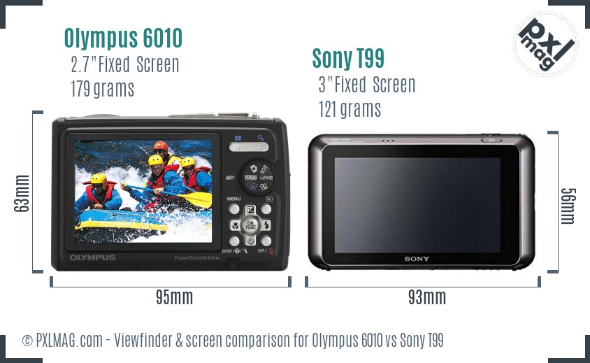 Olympus 6010 vs Sony T99 Screen and Viewfinder comparison