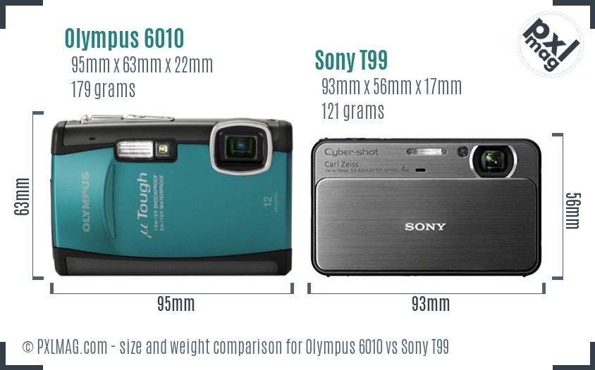 Olympus 6010 vs Sony T99 size comparison