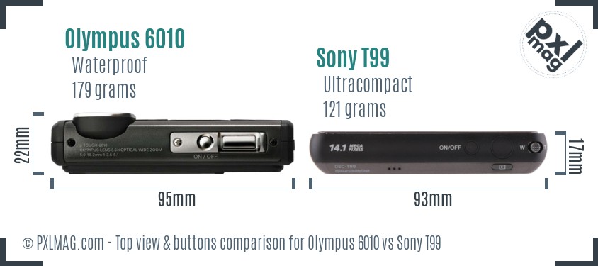 Olympus 6010 vs Sony T99 top view buttons comparison