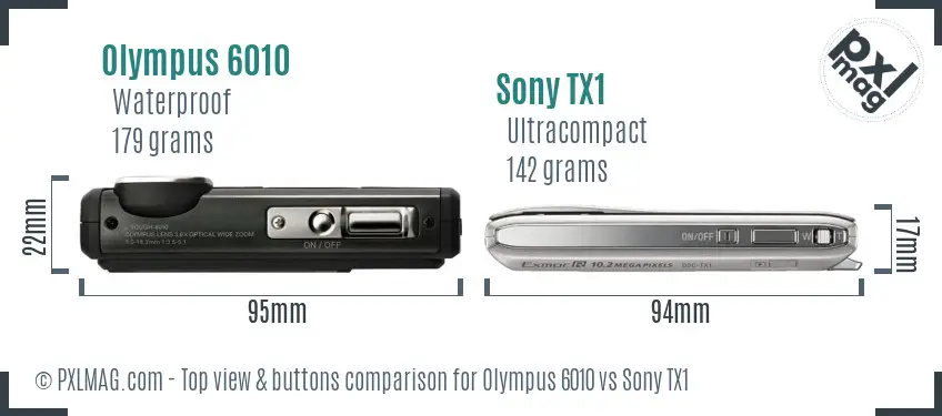 Olympus 6010 vs Sony TX1 top view buttons comparison