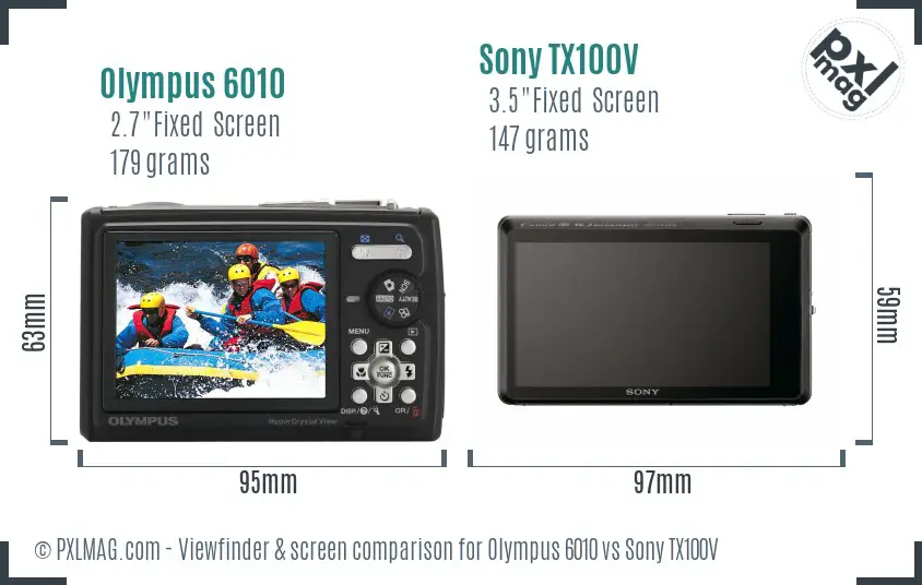 Olympus 6010 vs Sony TX100V Screen and Viewfinder comparison