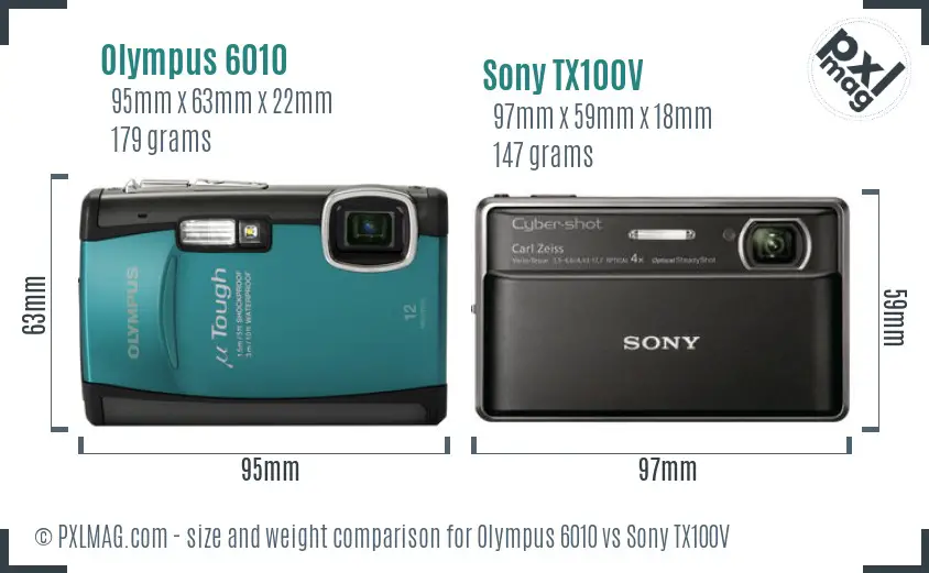 Olympus 6010 vs Sony TX100V size comparison