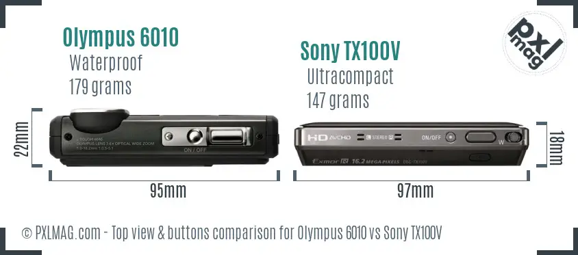 Olympus 6010 vs Sony TX100V top view buttons comparison