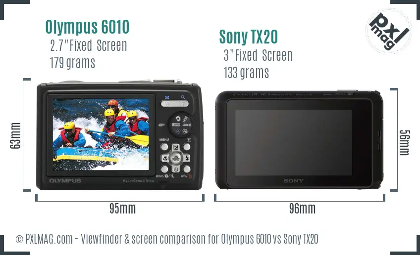 Olympus 6010 vs Sony TX20 Screen and Viewfinder comparison