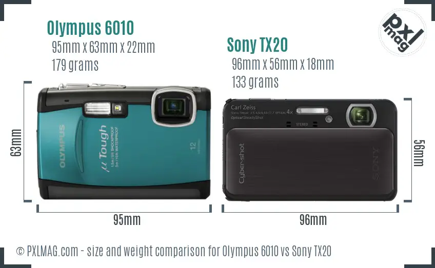 Olympus 6010 vs Sony TX20 size comparison