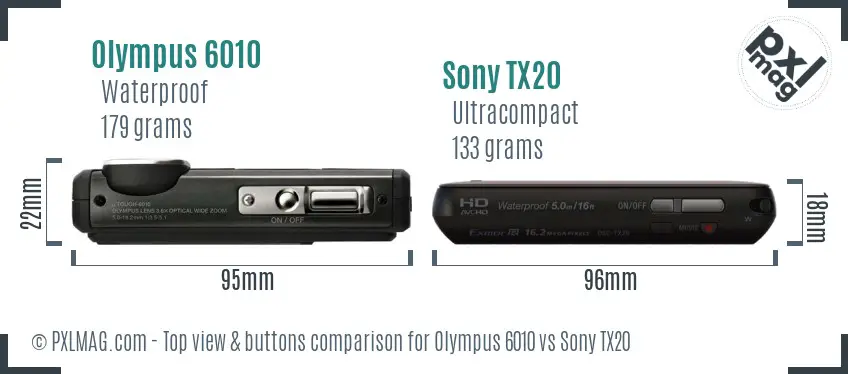 Olympus 6010 vs Sony TX20 top view buttons comparison