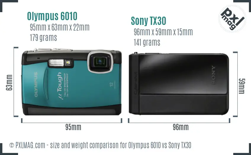 Olympus 6010 vs Sony TX30 size comparison Olympus 6010 vs Sony TX30 size comparison