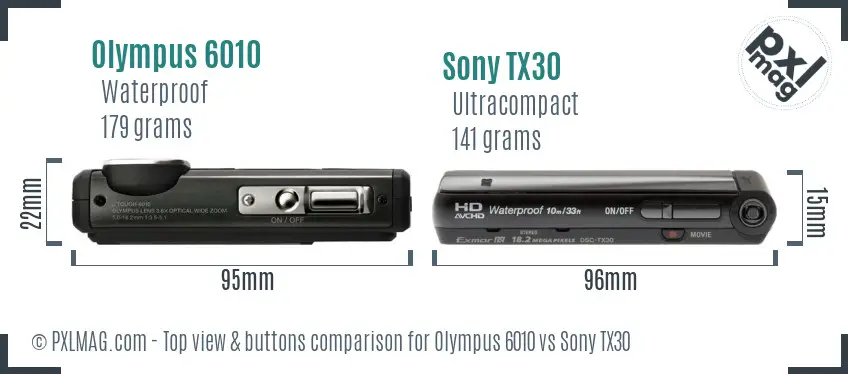 Olympus 6010 vs Sony TX30 top view buttons comparison Olympus 6010 vs Sony TX30 top view buttons comparison