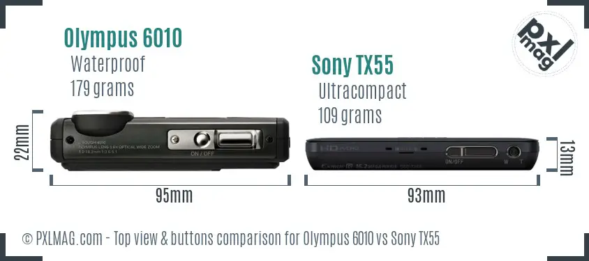 Olympus 6010 vs Sony TX55 top view buttons comparison
