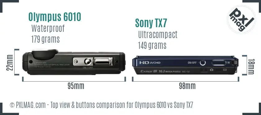 Olympus 6010 vs Sony TX7 top view buttons comparison