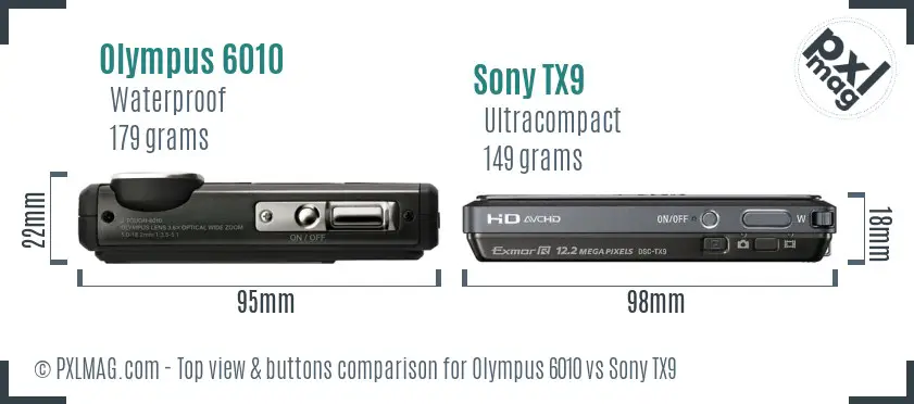 Olympus 6010 vs Sony TX9 top view buttons comparison