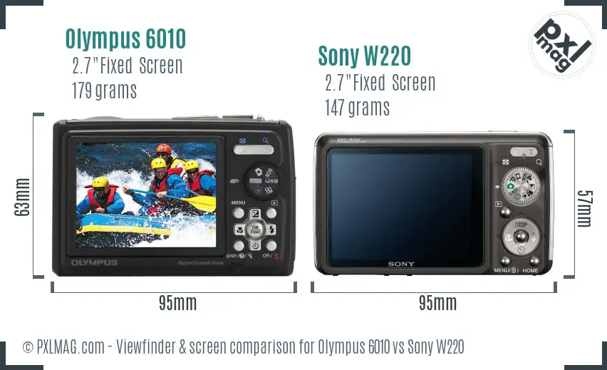 Olympus 6010 vs Sony W220 Screen and Viewfinder comparison