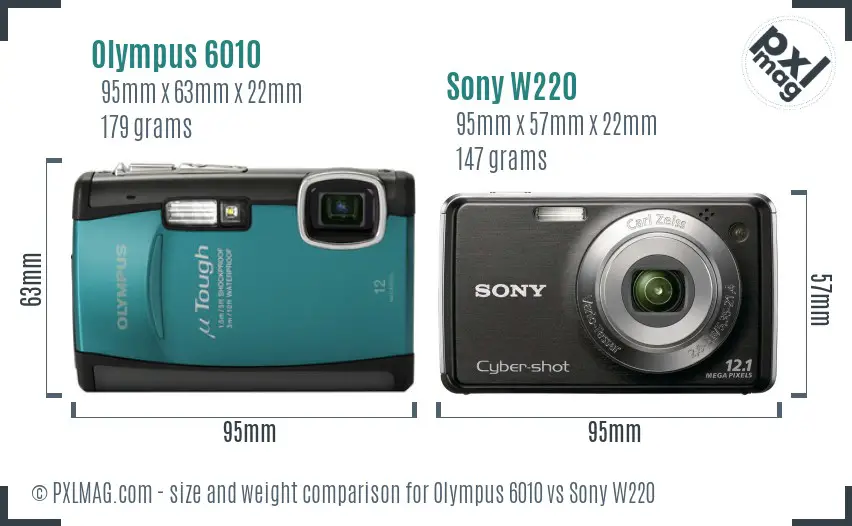 Olympus 6010 vs Sony W220 size comparison