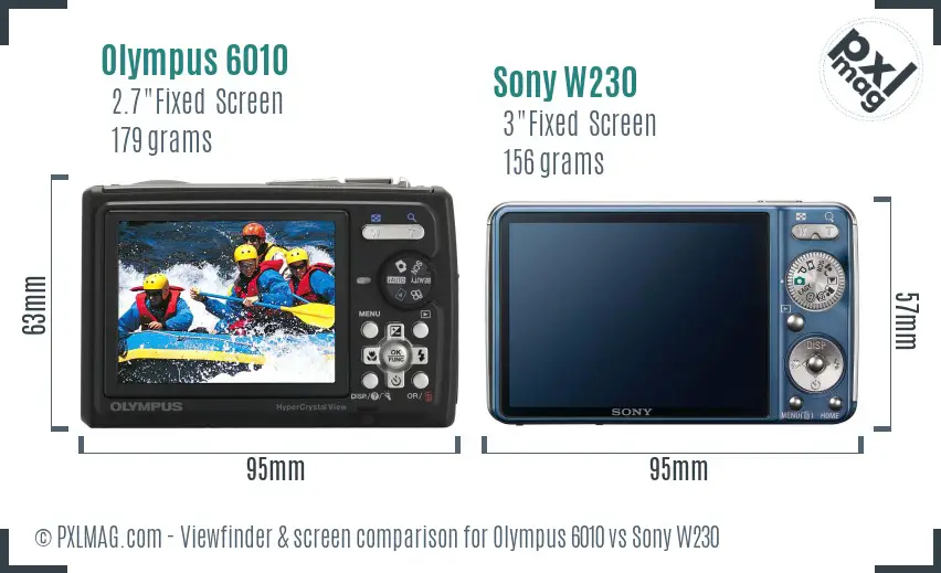 Olympus 6010 vs Sony W230 Screen and Viewfinder comparison