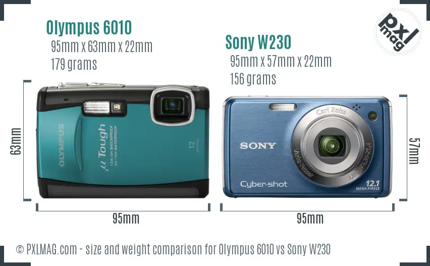 Olympus 6010 vs Sony W230 size comparison
