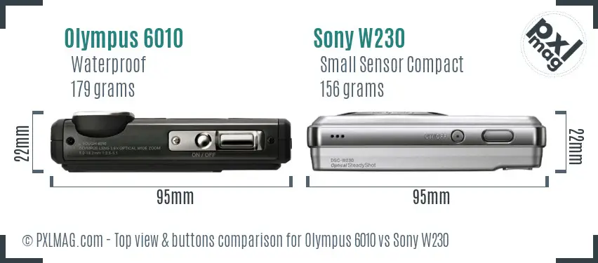 Olympus 6010 vs Sony W230 top view buttons comparison