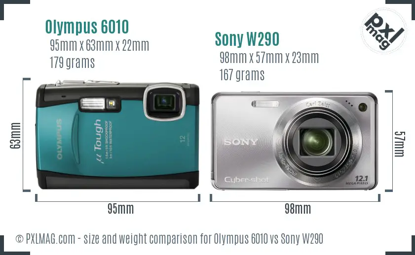 Olympus 6010 vs Sony W290 size comparison