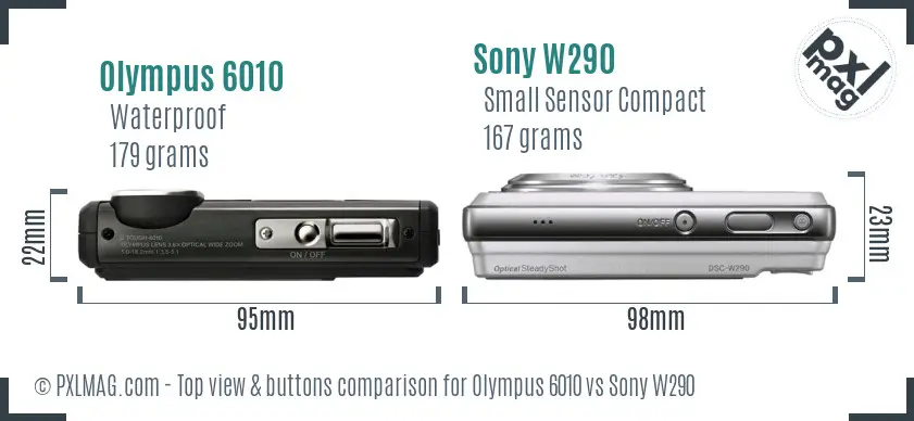Olympus 6010 vs Sony W290 top view buttons comparison