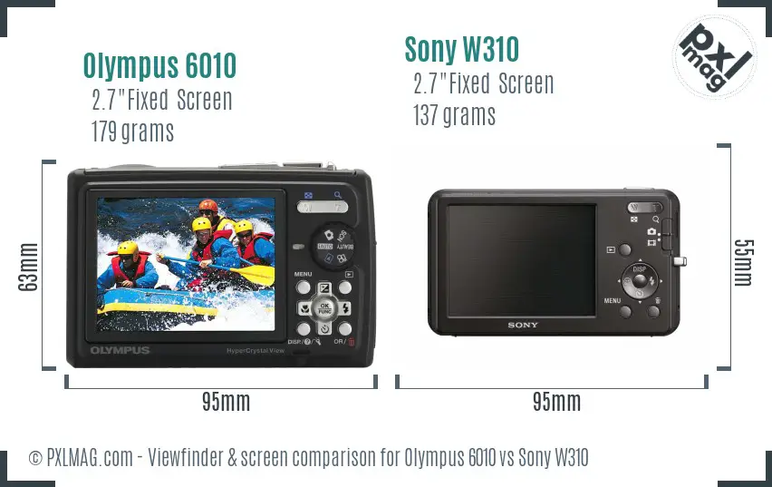 Olympus 6010 vs Sony W310 Screen and Viewfinder comparison