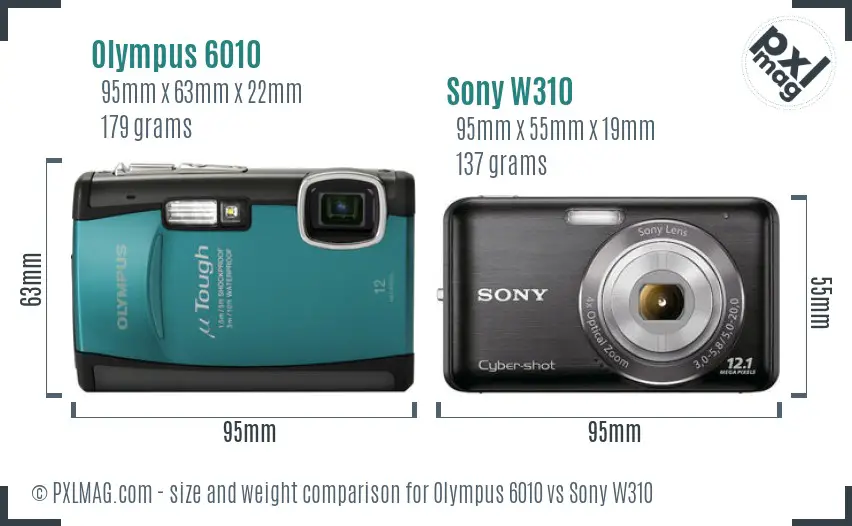 Olympus 6010 vs Sony W310 size comparison