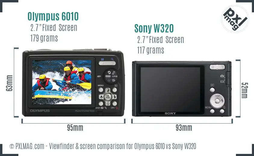 Olympus 6010 vs Sony W320 Screen and Viewfinder comparison