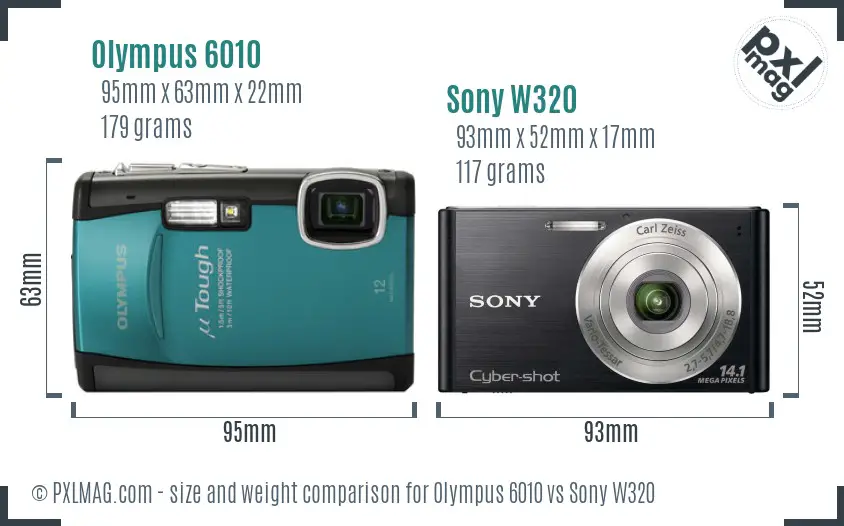 Olympus 6010 vs Sony W320 size comparison