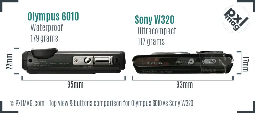 Olympus 6010 vs Sony W320 top view buttons comparison