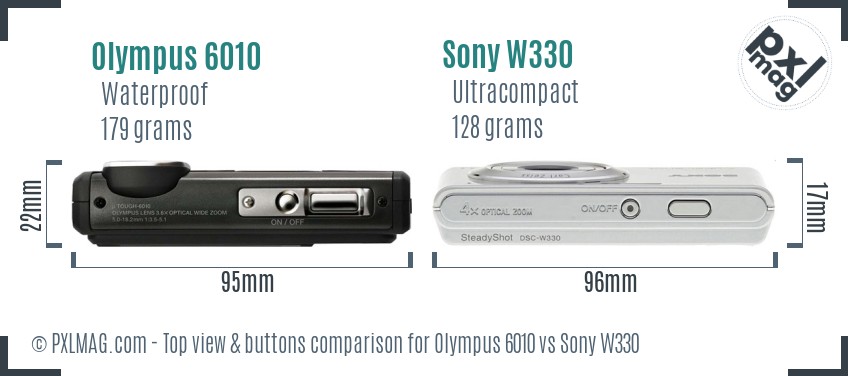 Olympus 6010 vs Sony W330 top view buttons comparison