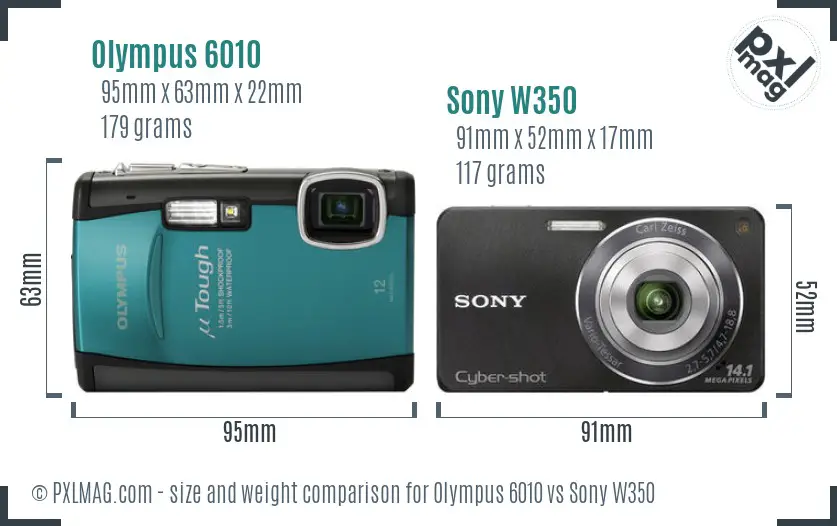 Olympus 6010 vs Sony W350 size comparison