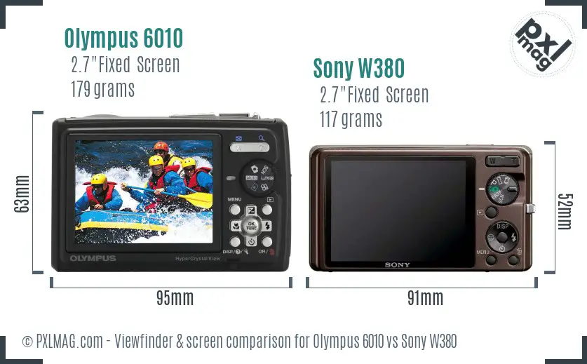 Olympus 6010 vs Sony W380 Screen and Viewfinder comparison