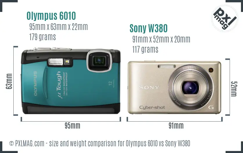 Olympus 6010 vs Sony W380 size comparison